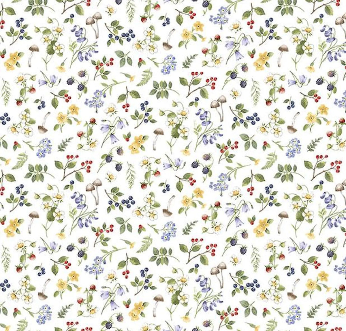 Country Mouse DP29010­-10 Sm Floral Toss White Northcott Half Yard
