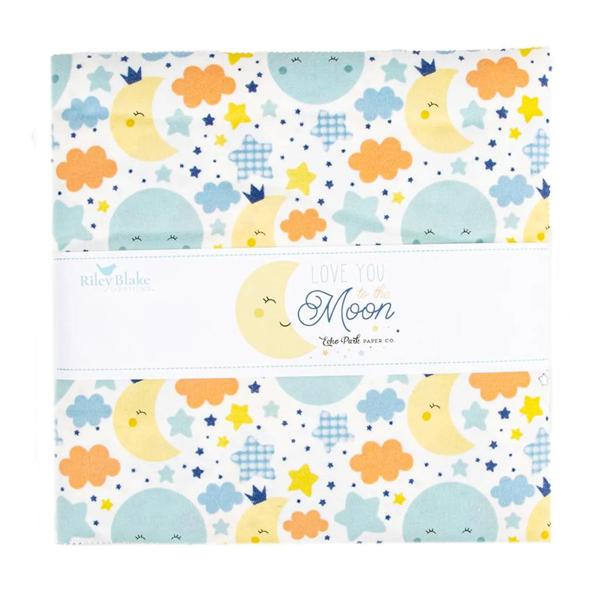 Love You to the Moon Flannel 10" Stacker Layer Cake Blue 10-18270B-42 Riley Blake