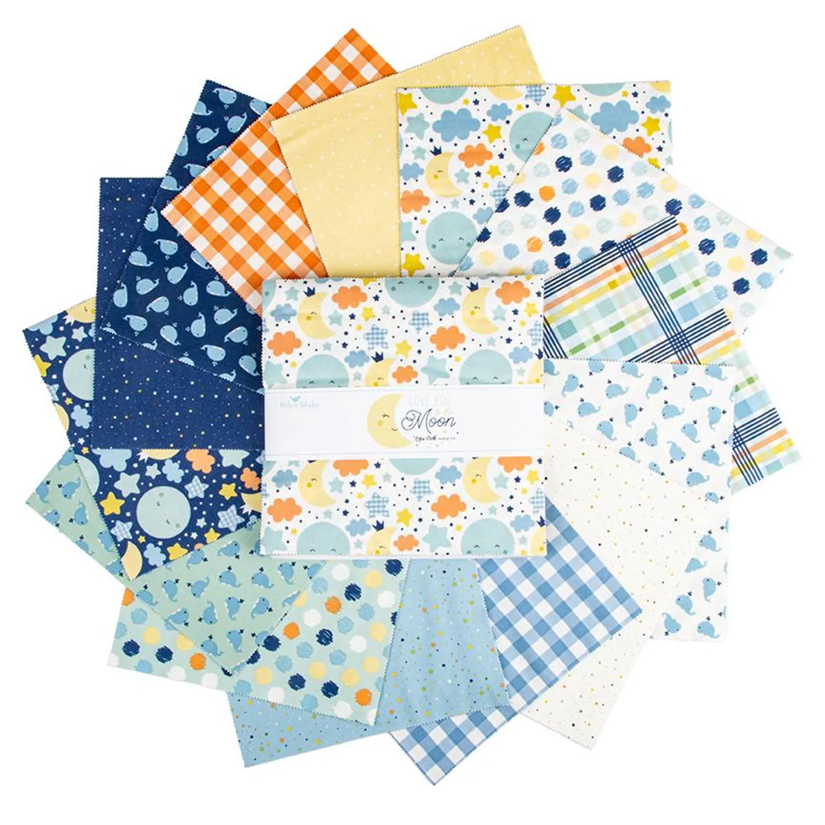 Love You to the Moon Flannel 10" Stacker Layer Cake Blue 10-18270B-42 Riley Blake
