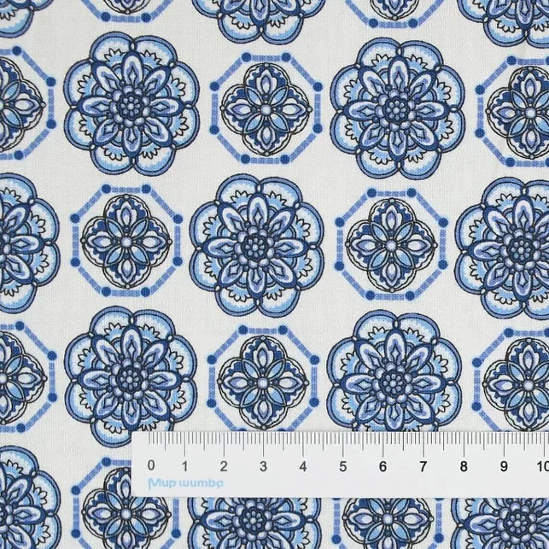 Bluesette 1344709B Tile Medallion White/Blue Benartex Half Yard