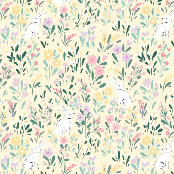 Bunny Blossoms 228416 Bunny Meadow Light Yellow Dominika Godette Cloud9 Half Yard