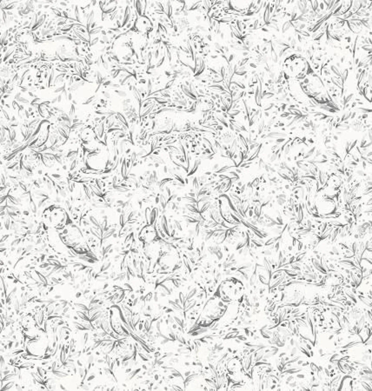 Forest Fauna Woodland Toile BLACK 108" Wide Back 2 Yard Cut P&B Textiles