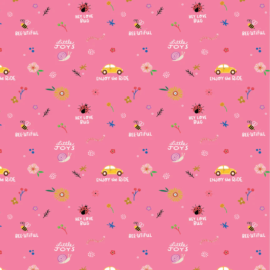 Hey Love Bug Little Joys Pink McKenzie Elston Poppie Cotton BG25134 Half Yard