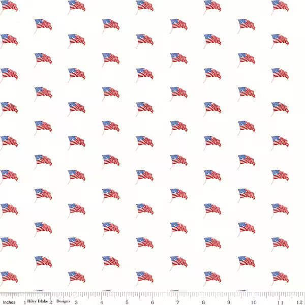 Sew America USA Flags White C17353-WHITE J. Wecker Frisch Riley Blake Half Yard