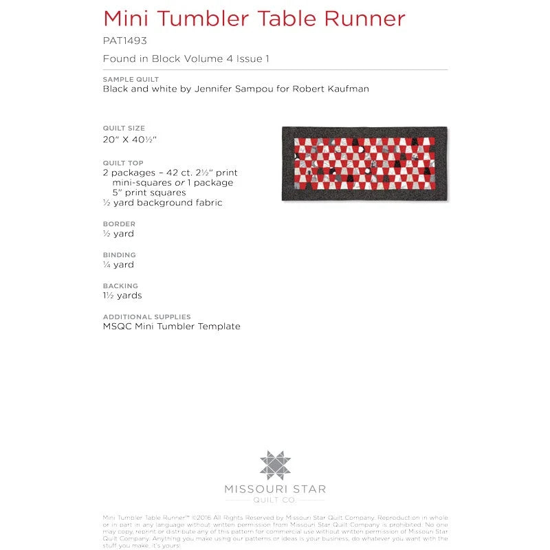 Mini Tumbler Runner Quilt Pattern PAT1493 Missouri Star