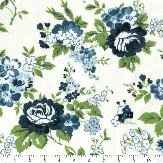 Nantucket Summer Cream Blue Cuddle Low-Pile Polyester Moda 55270-11QC Half Yard