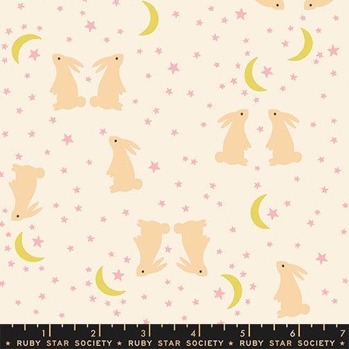 Mystic Fable Bunnies RS4147 11 Natural Ruby Star Half Yard