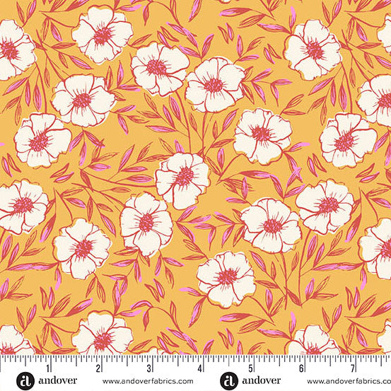 Petals and Stitches Stephanie Organes Bouquet Bliss Mustard Andover A-1567-Y Half Yard