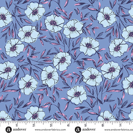 Petals and Stitches Stephanie Organes Bouquet Bliss Denim AndoverA-1567-B Half Yard