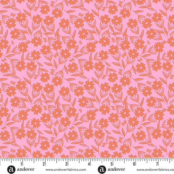 Petals and Stitches Stephanie Organes Sunshine Blooms Pink Andover Fabrics A-1569-EO By the Half Yard