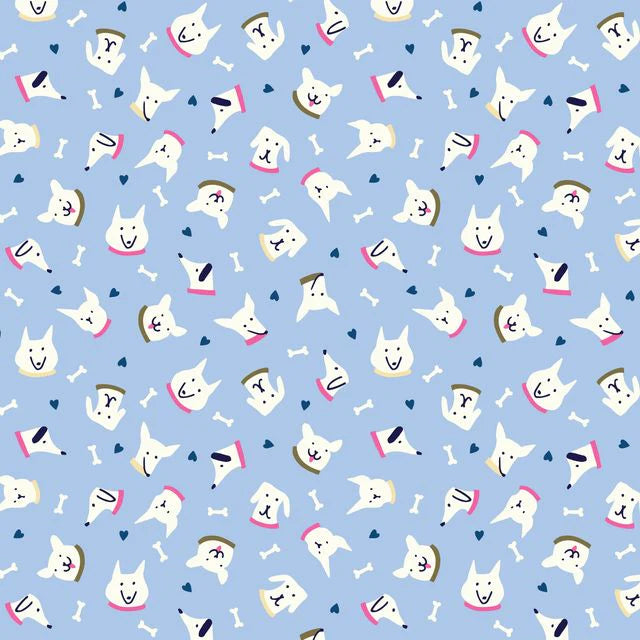 Playful Dogs 228574 Sunrise Dog Faces Blue Aidi Riera Cloud9 Half Yard