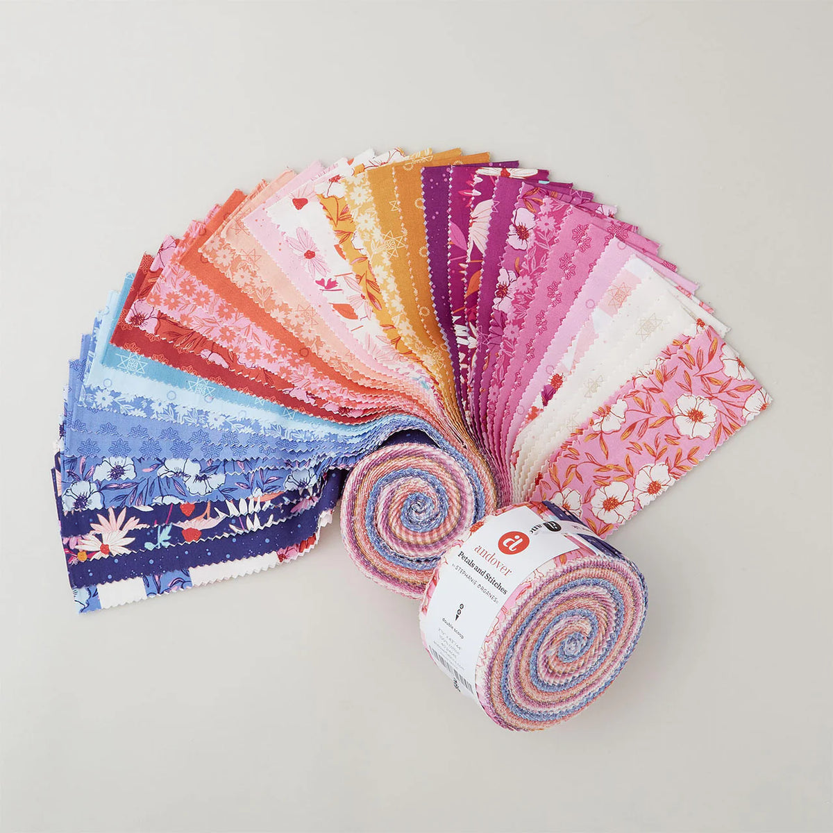 Petals and Stitches Collection by Stephanie Organes Andover Fabrics - 2 1/2" Jelly Roll Double Scoop