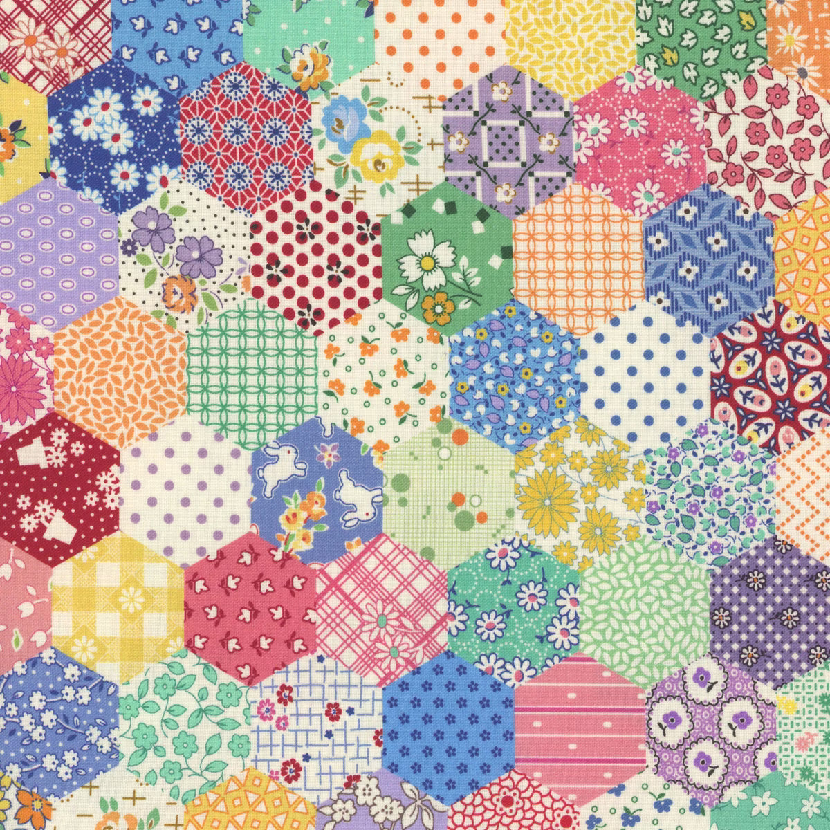 Aunt Grace Goes Scrappy R351524D-MULTI Hexagon By Half Yard