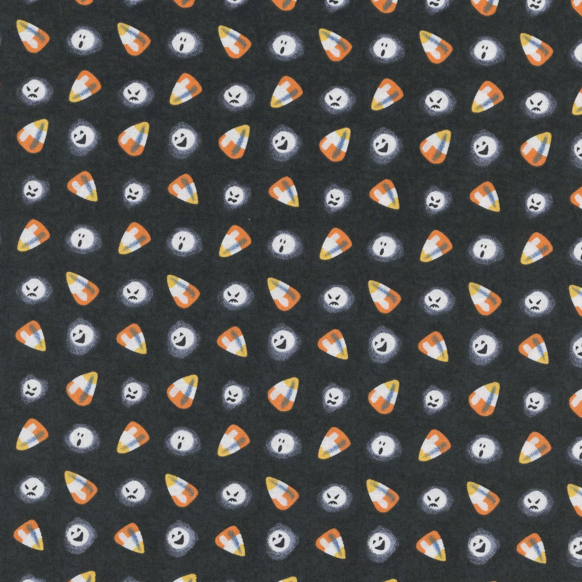 Moonlit Mischief PWMY045-BLACK Candy Corn Ghouls Mary Engelbreit FreeSpirit Half Yard