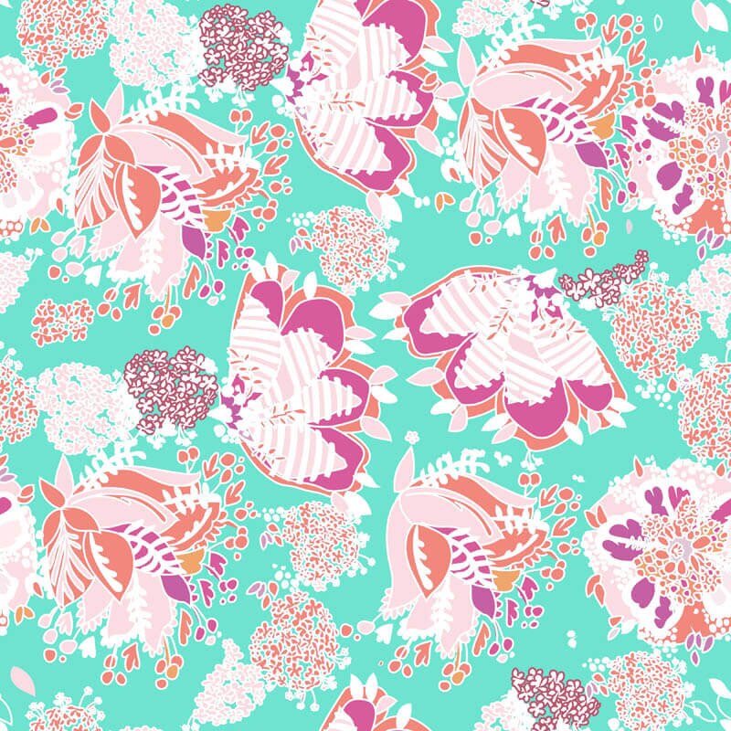 Pernilla's EDen Flower Bed Aqua Tina Givens RB Studios RBSPE3604/12 By the Half Yard