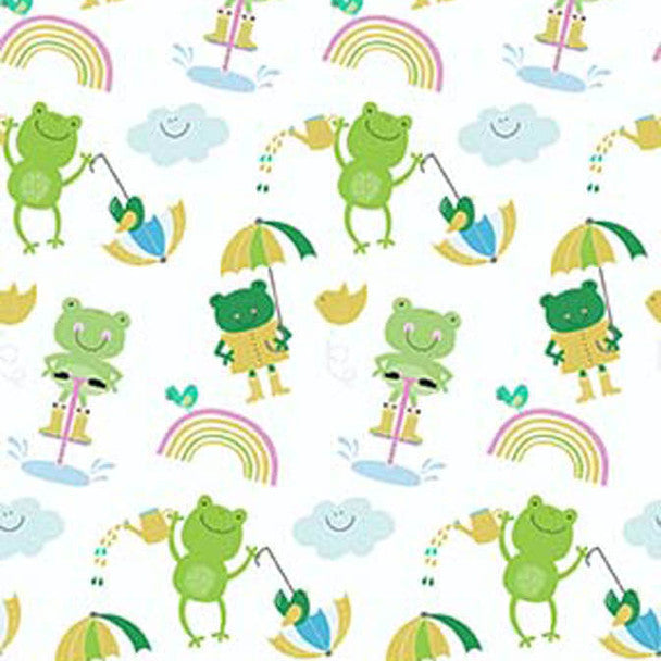 Ribbit Lake Doodle Bird Designs Doodle Frogs White RBS-RL4600-002 By the Half Yard