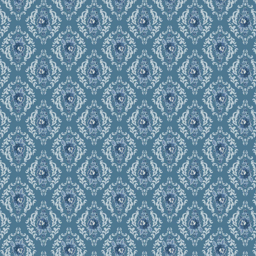 Lakeland Blues Rose Damask LB25805 Poppie Cotton Half Yard
