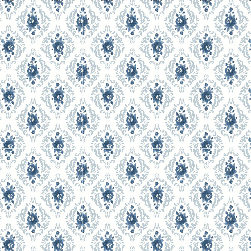Lakeland Blues Rose Damask LB25804 Poppie Cotton Half Yard