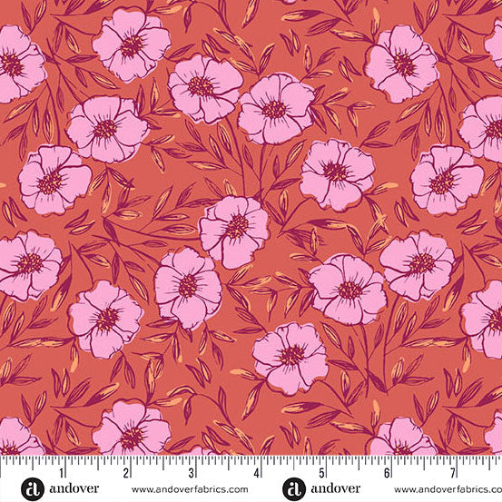 Petals and Stitches Bouquet Bliss Rust  Stephanie Organes Andover A-1567-O Half Yard