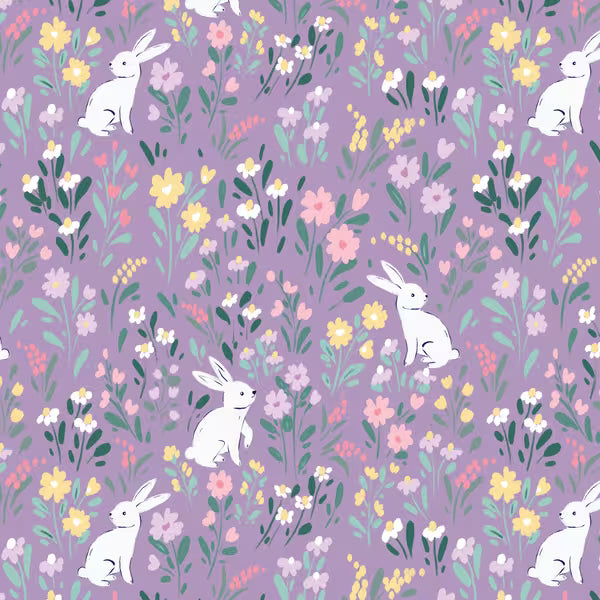 Bunny Blossoms 228415 Bunny Meadow Purple Dominika Godette Cloud9 Half Yard