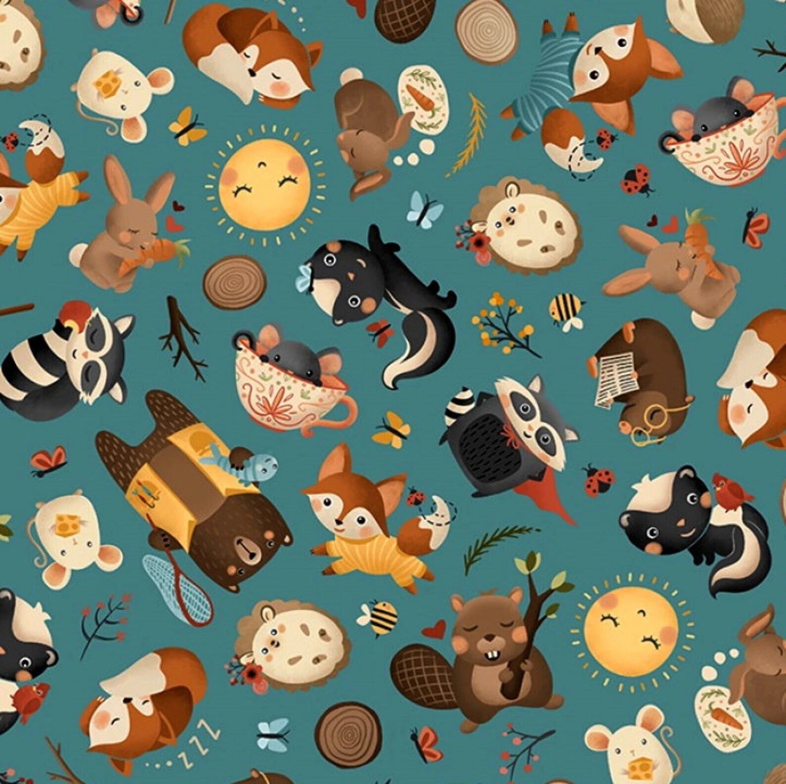 ALL MY FRIENDS ARE WILD TEAL MICHAEL MILLER DC10760-TEAL-D HALF YARD