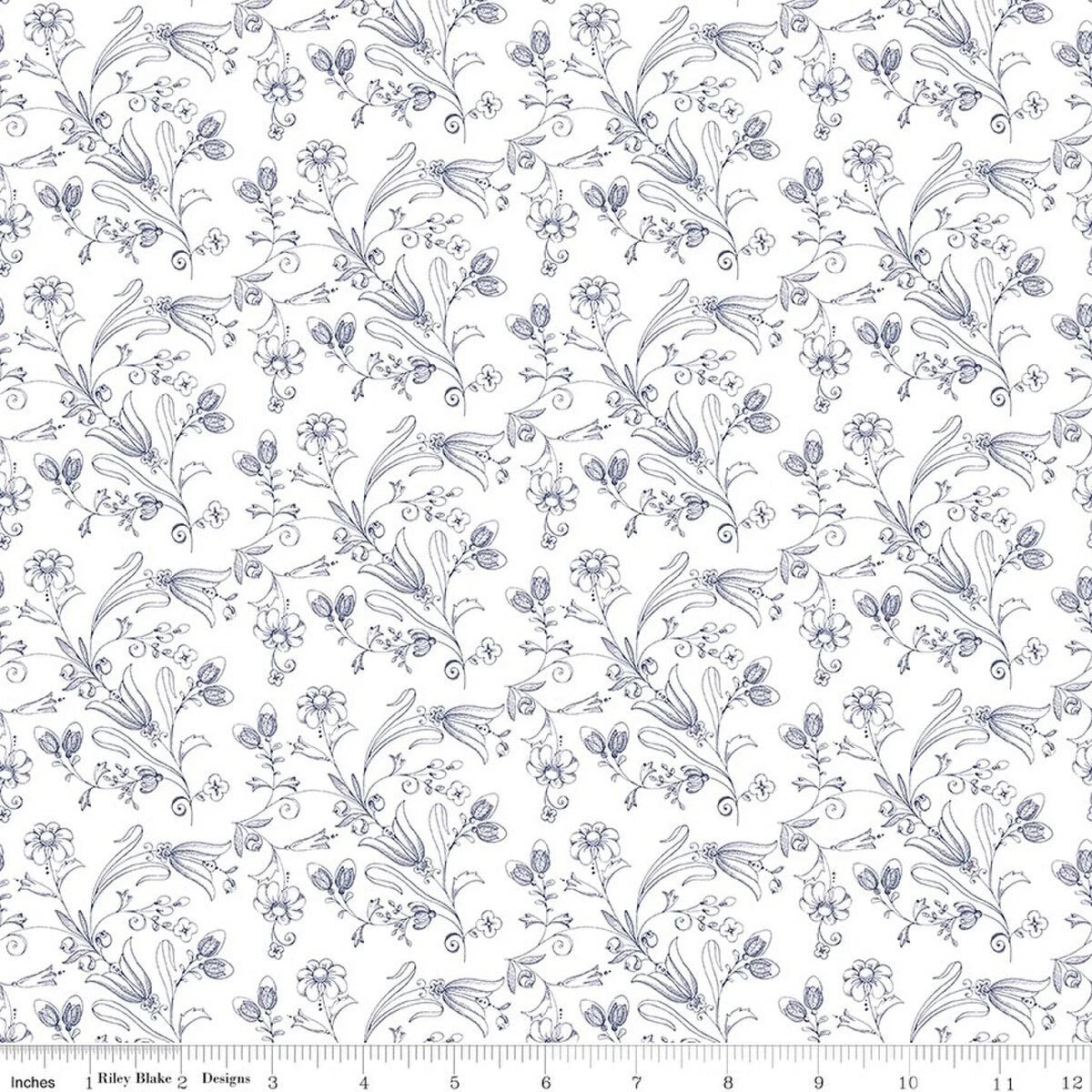 Sew America Flower Vines Navy on White C17350-WHITE J. Wecker Frisch Riley Blake Half Yard
