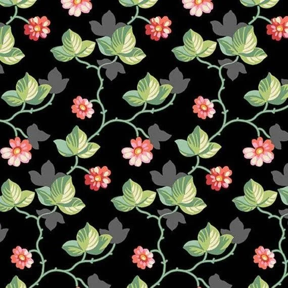 Poppies Vine Black A-751-K Andover Half Yard