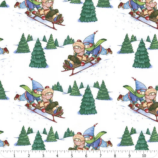 Snow Day PWMY042-WHITE Sleddin' Spot White Mary Engelbreit FreeSpirit Half Yard