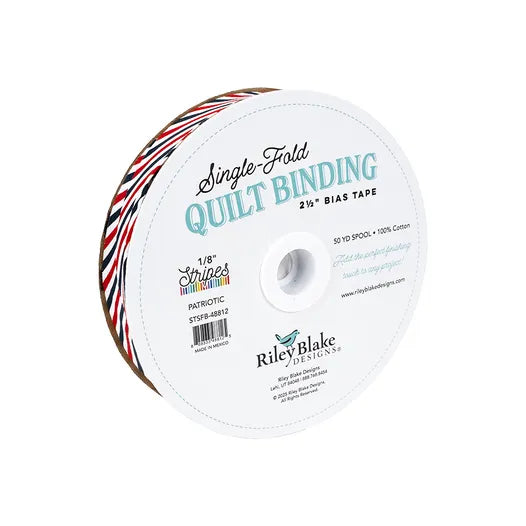 6 Yard Cut - Single-Fold Quilt Binding 1/8" Stripe Patriotic