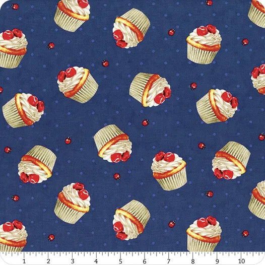 Sweet Cherry Navy Cupcake Toss by Anne Rowan for Wilmington Prints 68571-423 by the Half Yard