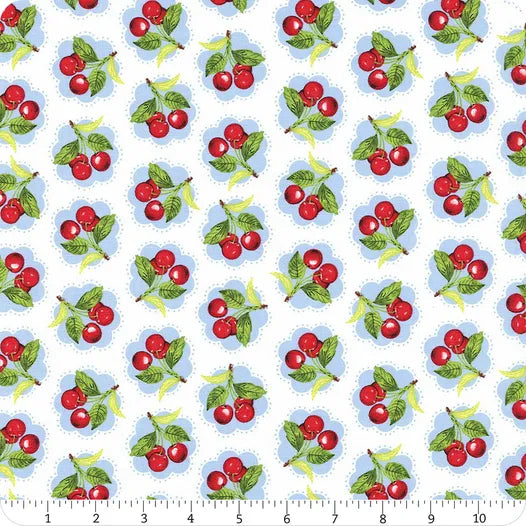 Sweet Cherry White Floral Cherry by Anne Rowan for Wilmington Prints 68572-143 by the Half Yard