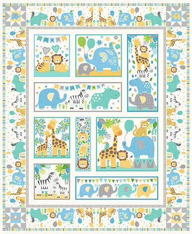 In The Jungle TP-2609-B 35" Panel Blue Makower UK Andover