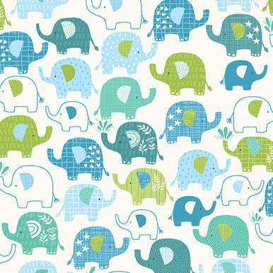 In The Jungle TP-2602-B Elephants Blue Makower UK Andover Half Yard