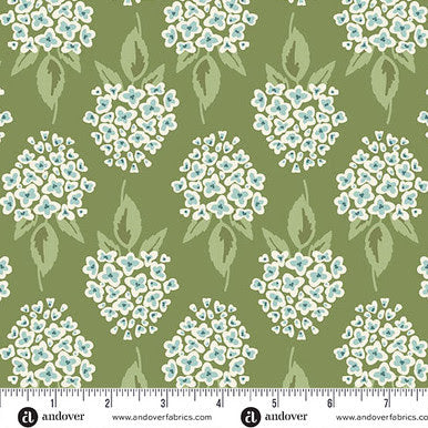 Heartland A-1589-G Hydrangea Evergreen Judy Jarvi Andover Half Yard