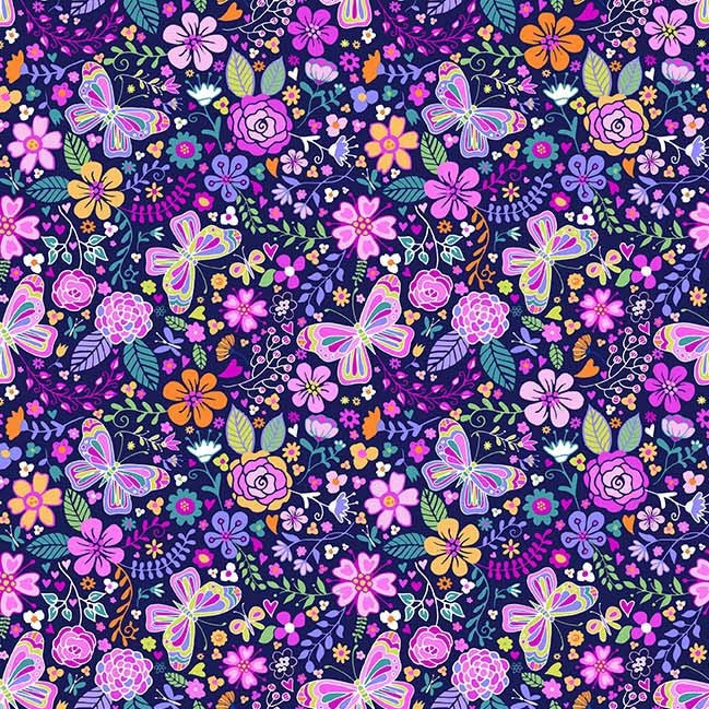 Wide Backs 108" Enchanted Garden Navy WBX11320-NAVY-D Michael Miller