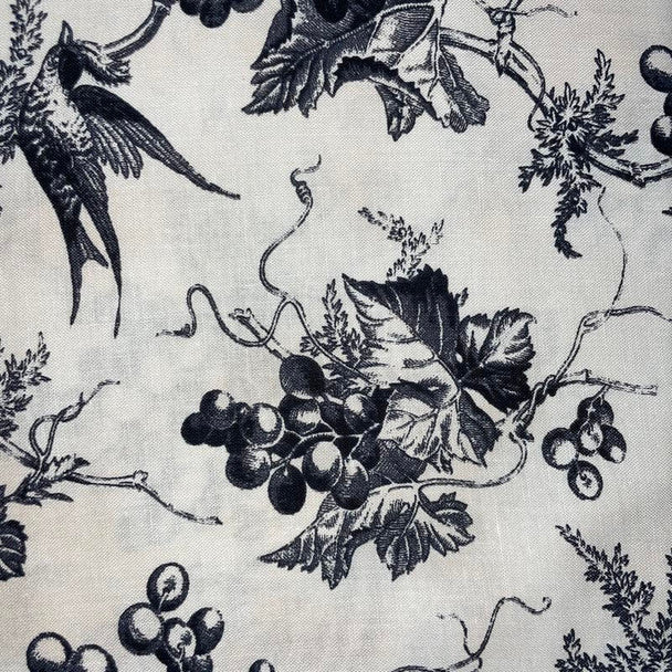 Christmas Remembered Birds Grapes Black Washington Street Studio P&B Textiles 4715/26648BLA1 By the Half Yard